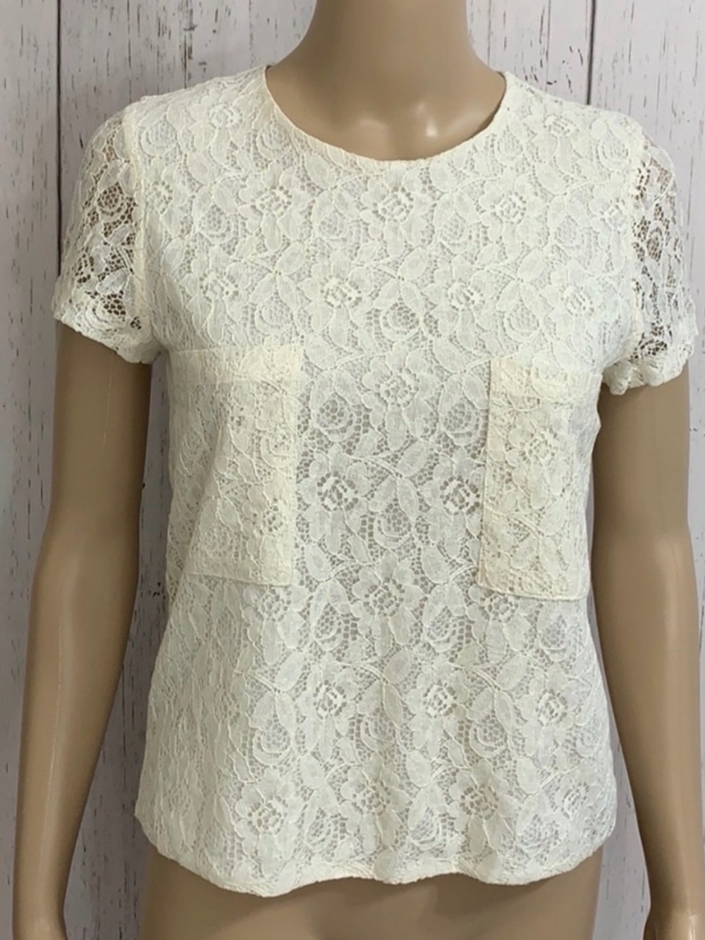 NWT Zara Lace Short Sleeve Blouse Pockets